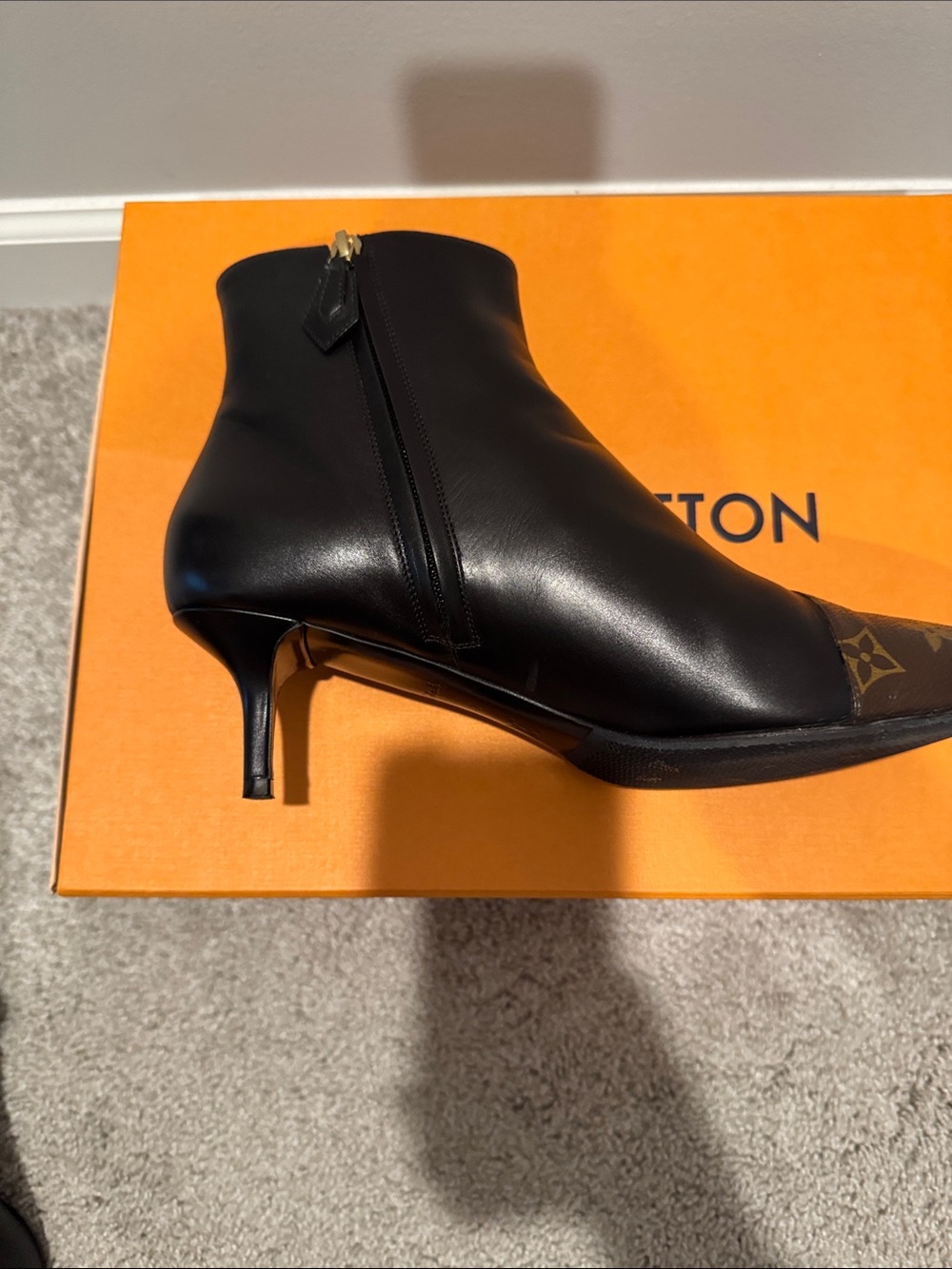 Louis Vuitton Black Leather & Monogram Pointed-Toe Ankle Boots - Picture 7 of 8